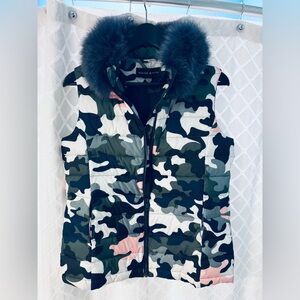 Dana Stein Camo Vest with Fox Fur Collar